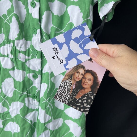 Diane Von Furstenberg x Target Jumpsuit Short Sleeve Green Leaves DVF XS 4/5 NWT - Picture 3 of 7